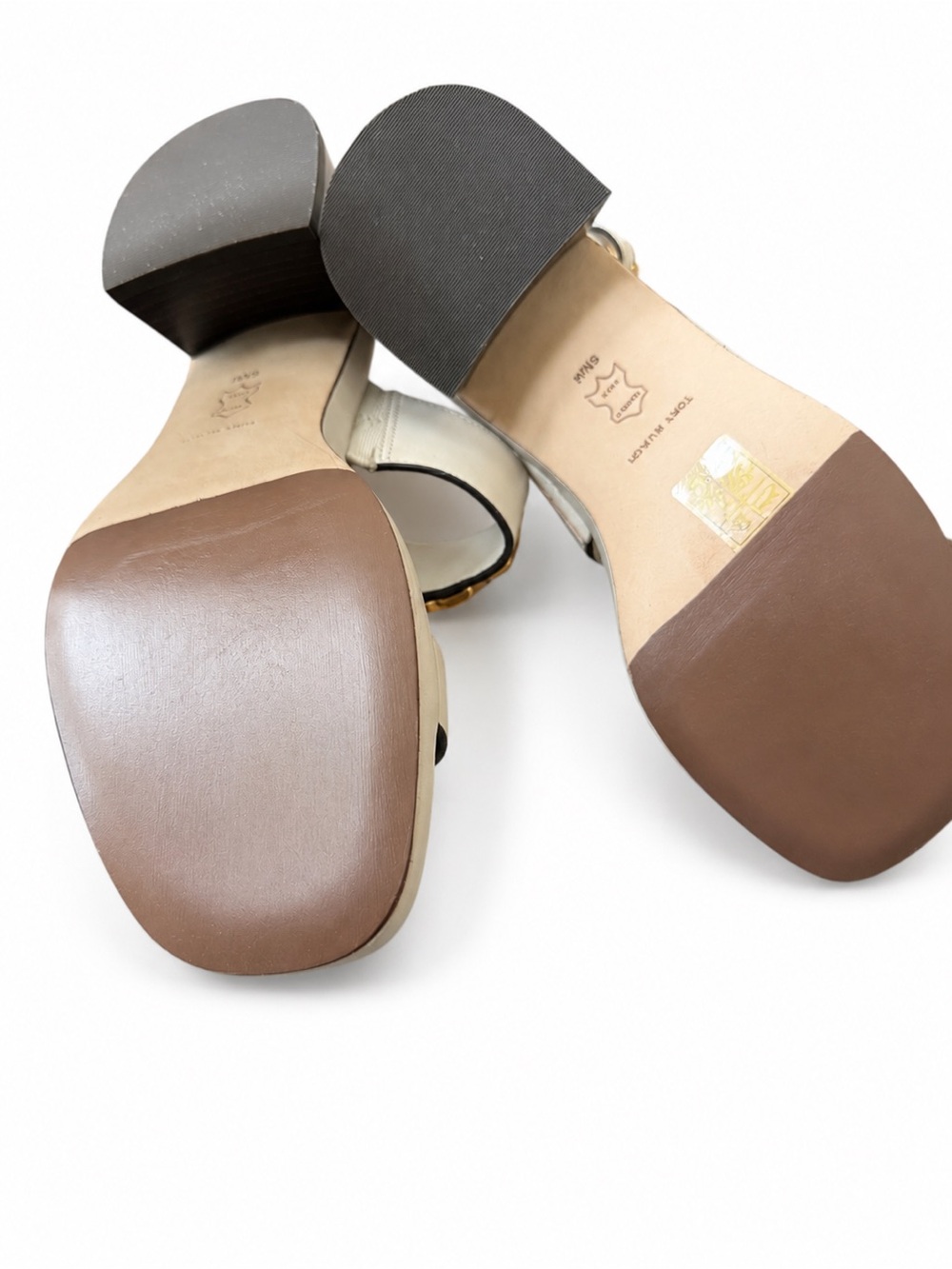 Tory Burch Eleanor Block Heel Slingback Sandal | New Ivory Gold Logo 6.5 - Picture 11 of 11